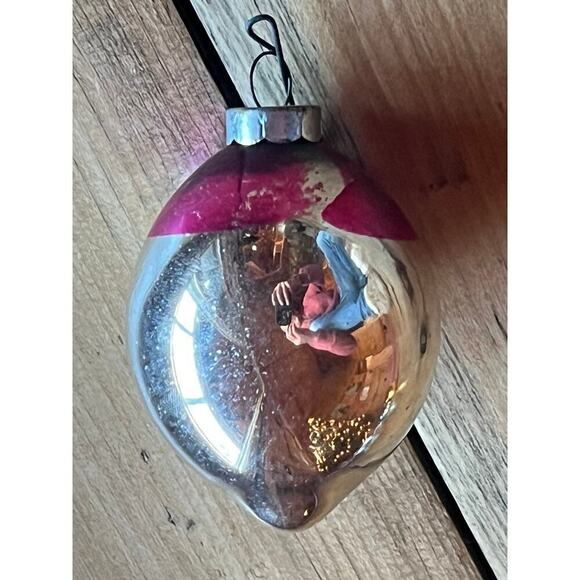 Vintage Mercury Glass Christmas Tree Ornament. Tear Drop shape. Pink.silver - Picture 3 of 4